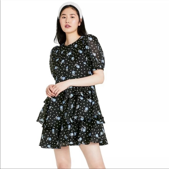 Sandy Liang X Target S, M, XL Floral Short Puff Sleeve Tiered Polka Dot Dress - Picture 17 of 17